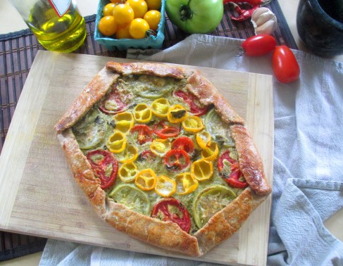 Wholewheat Olive Oil Galette filled with Homemade Ricotta, Asparagus Pesto & Tomatoes